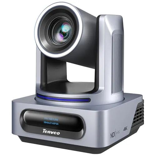 Tenveo Cámara PTZ con NDI, Seguimiento Automático de Rostro y Silueta Humana con IA, Zoom Óptico 20X, Transmisión en Vivo con 3G-SDI/HDMI/USB3.0/LAN(PoE), Luz Tally y Pantalla IP