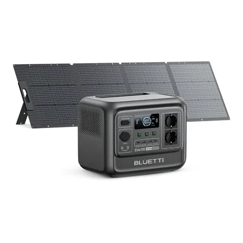 BLUETTI Elite 100 V2 Generador Solar con 200W Panel Solar, 1024Wh Estación de Energía Portátil, 2 Tomas de CA 1800W, 35% Más Pequeño, Ideal para Camping, emergencias, Energía de Respaldo