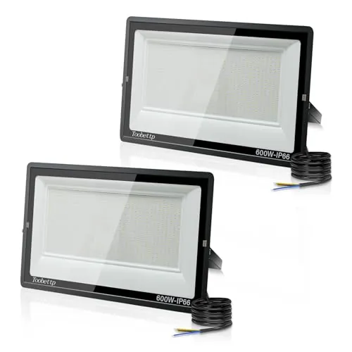 toobettp 2 Pezzi 600W Foco LED Exterior, 60000LM Focos Led un Alto Brillo de 6500K Luz Blanca Fría, IP66 Impermeable Aplique Pared para Garaje Jardín Patio Parque