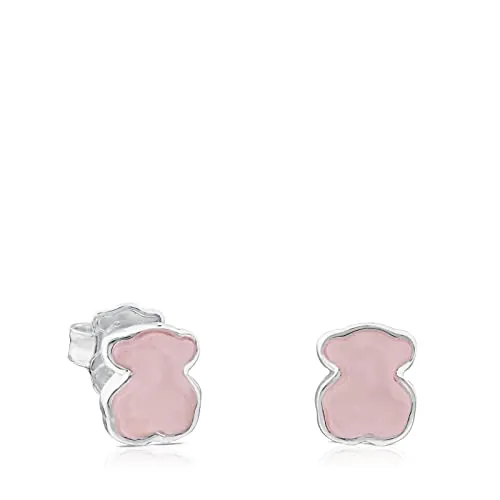 TOUS Pendientes de Plata de Primera Ley para Mujer con Cierre a Presión y Motivo de 9mm en Cuarcita, Versátil y Elegante, Colección Color