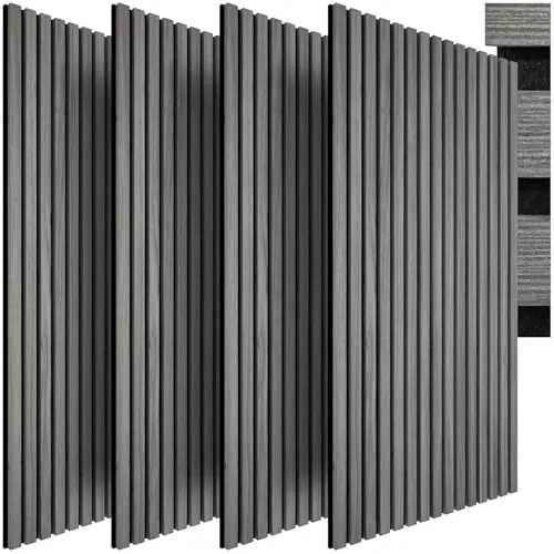 tectake® Paneles de Pared Decorativos MDF, 50 x 110 x 1,8 cm, Chapa de Madera Real, Excelente Acústica, Tejido de Fieltro y Madera, Insonorización Acústica Pared - 4 Paneles Roble Gris Claro