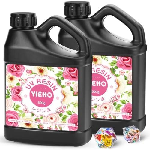 YIEHO 1000g Resina UV Transparente, Resin UV Curado para Manualidades | UV Resina Hard Transparente para Crear Joyas, Bricolaje Artístico