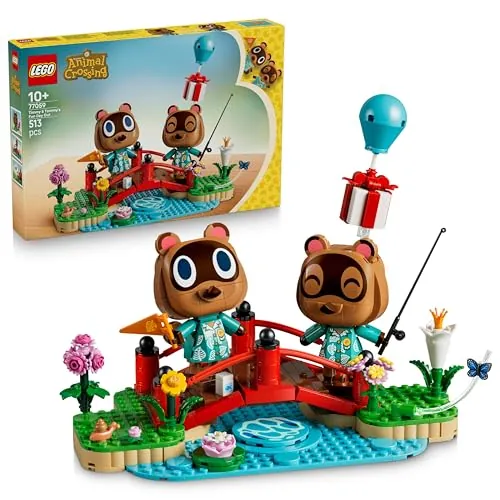 LEGO Animal Crossing Un día divertido con Tendo y Nendo 77059 | Juguetes para niños de 10+ años, decoración de habitación infantil, figuras articuladas de mapaches, regalo gamer, 513 piezas