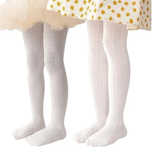 Miipat 2 Pares Medias para Niña, Bebé Medias Pantimedias Caladas Suaves y Elásticas, para Niña Pequeña Colegio, Fiesta, Baile y Ocasiones 18-24 Meses