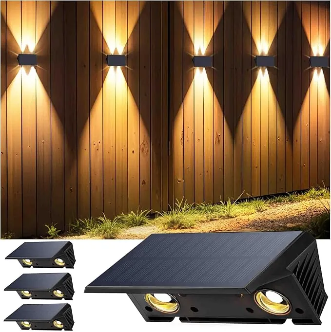 Aplique Solar Exterior, Lámparas Solares Exteriores Arriba Y Abajo IP67 Impermeable,Luces Solares Exterior Jardín Inalámbricas De 4 Led Adecuadas Para Patio Balcón Valla 4*Blanco CáLido