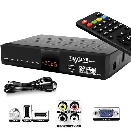 Hd-line 20500 HD Receptor Digital de satélite (DVB-S/DVB-S2, HDMI, AV, 2 Puertos USB 2.0, Full HD 1080p, Salida de Audio Digital) [preprogramado para Astra, Hotbird y Türksat]