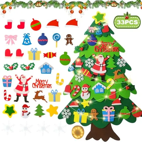 Niserelesa Árboles De Navidad De Fieltro para Bebés Y Niños con 32 Los Ornamentos Desmontables - Adornos para Colgar En La Pared