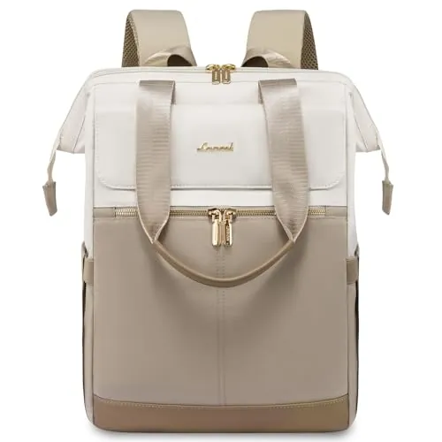 LOVEVOOK Mochila Portatil Mujer, 15.6 Pulgadas Impermeable Antirrobo Backpack, Mochilas para Ordenador Portátil con Carga USB para la Profesora Trabajo Viajes Universidad Colegio, Caqui Beige