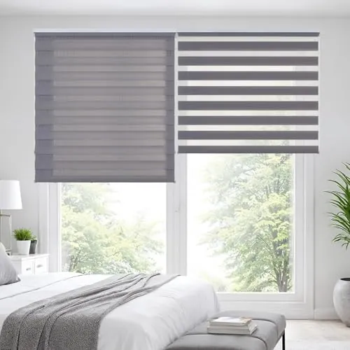 Estores Noche y Día de Calidad con Doble Tejido Elegantes para Ventanas de Interior y Puertas. Elige la privacidad y el Paso de la luz STORESDECO Plata 180 x 180 cm (Ancho x Largo)