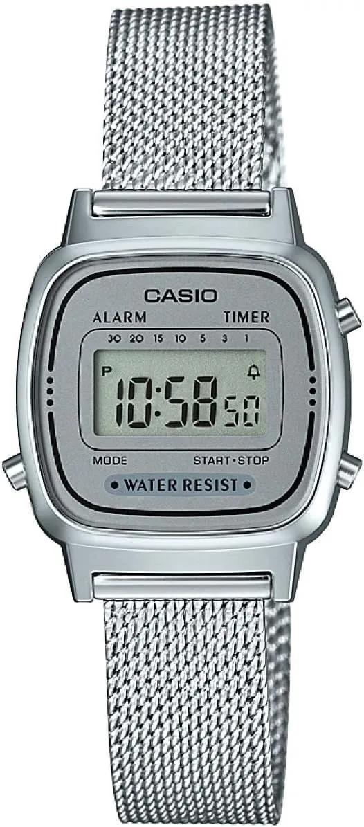 Casio Reloj Digital de Cuarzo para Mujer con Correa de Acero Inoxidable Macizo