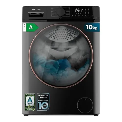 Cecotec Lavadora 10Kg Carga Frontal Bolero DressCode 10610 Inverter Steel A. 1400 RPM, Steam Max, Motor Inverter Plus, 15 Programas, OnSmart, Smooth Wash, Stop&Go, Goma Antibacteriana, Drum Clean