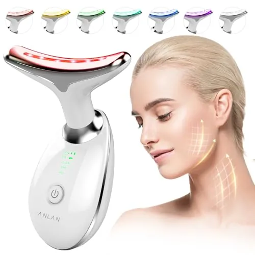 ANLAN Masajeador Facial Reafirmante, Masajeador Cara Cuello Electrico para Reducir Microcorrientes Lifting Antiarrugas, EMS GUA SHA Dispositivos con 7 Colores Luz Terapia