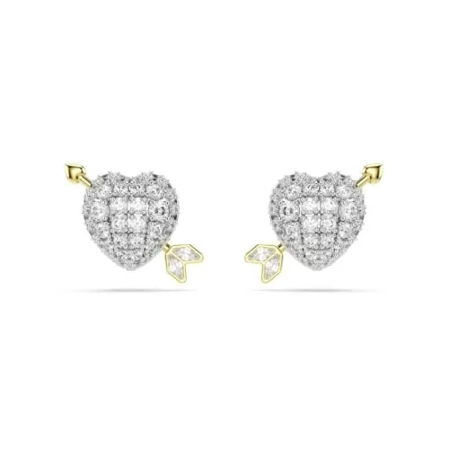 Swarovski Pendientes de botón Idyllia, Tallas mixtas, Corazón con flecha, Blancos, Combinación de acabados metálicos