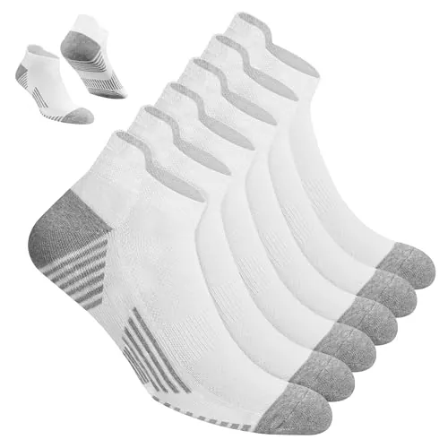 NAVYSPORT Calcetines tobilleros deportivos de algodón para hombre, paquete de 6 pares, Tobilleros (35-38, Blanco)