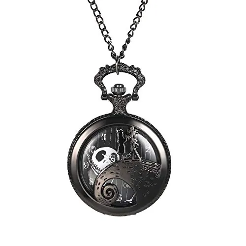 JewelryWe - Reloj de Bolsillo para Pareja, diseño de Fantasma, Pareja, números de aleación, Reloj de escudete para Hombre y Mujer, Negro