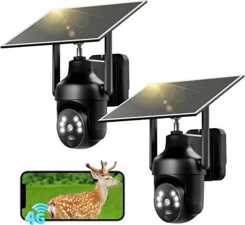 SEHMUA 4G LTE Cámara Vigilancia Exterior Solar con SIM, 【2 Unidad】