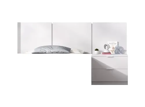 DEKIT GRUPO RIMOBEL BITO - Cabecero de tres plafones con mesita de dos cajones - BLANCO - 96 x 157 x 34.2