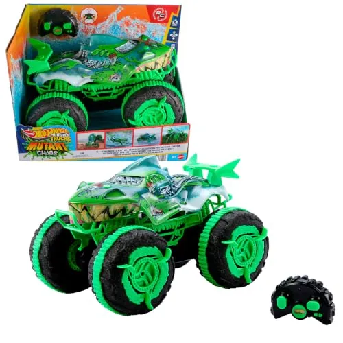 Hot Wheels Monster Trucks Todo Terreno Great Bite RC | Juguete teledirigido, funciona en tierra y agua, acrobacias y giros con neumáticos Mutant Grip, JMM76