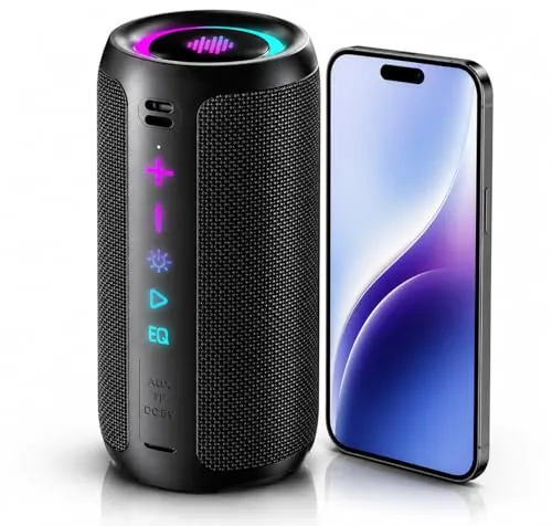 TIMU Altavoz Bluetooth 5.4 Potente, 25W Altavoces Bluetooth con 2 Modos EQ, Correa de Transporte, Compatible con PC, 8 Modos RGB, 24H de Reproducción, Emparejamiento TWS, IPX7, Micro SD y AUX