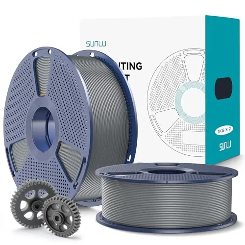 SUNLU 2KG PLA+2.0 Filament, 1KG por Carrete, 2 Rollos, Gris+Gris