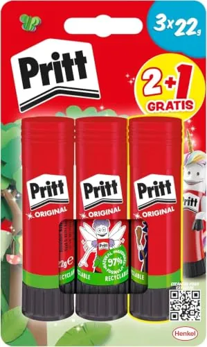 Pritt Stick Original Pegamento Barra Escolar para Manualidades, 2+1 x 22 g