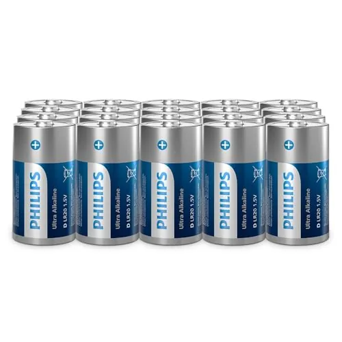 Philips Ultra D, baterías alcalinas LR20, Alta Capacidad para Luces de Flash y Dispositivos Grandes, Paquete de 20