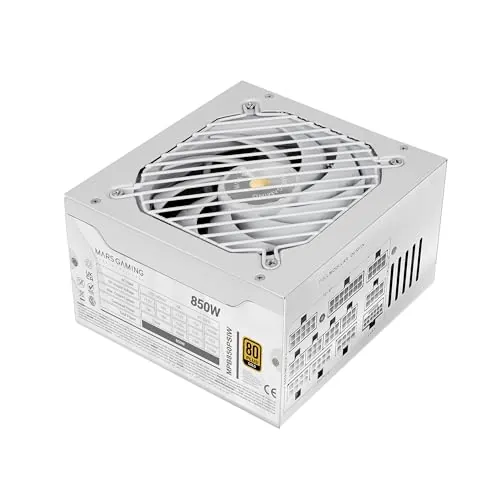 Mars Gaming MPB850PSI, Fuente Alimentación Full Modular ATX 850W, 10 Años Garantía, 80Plus Gold 90%, Ventilador SI 14cm, Tecnología AI2-RPM, DC-DC y SMD, ATX 3.1 y PCIe 5.1, Conector 12V 2x6, Blanco
