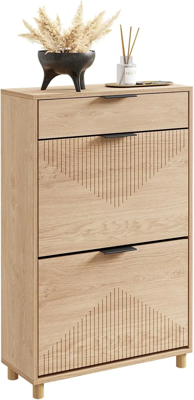 SoBuy SoBuyZapatero Entrada Recibidor - Zapatero Estrecho Madera 24cm, Gran Capacidad para Zapatos hasta Talla 47, Diseño Nórdico, Pasillo, Entrada, Familia, Madera, 60x24x95cm, FSR212-N