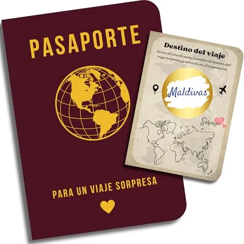 EQUIK PRODUCTS Regalo Viaje Sorpresa | Pasaporte Temático y Tarjeta Rasca Personalizable | Vale Regalo para Rellenar | Cuaderno de Aventuras Vintage (Rasca & Viaja)