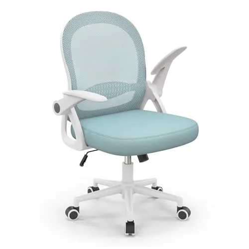 naspaluro Silla de Oficina, Silla de Escritorio Ergonómica con Malla Transpirable, Reposabrazos Abatibles, Silla para Ordenador de Altura Regulable, Silla Giratoria de 360°, Azul
