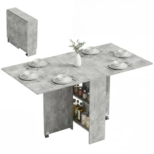 HOMCOM Mesa Plegable de Comedor con Estantes 75x140x74 cm Gris Cemento
