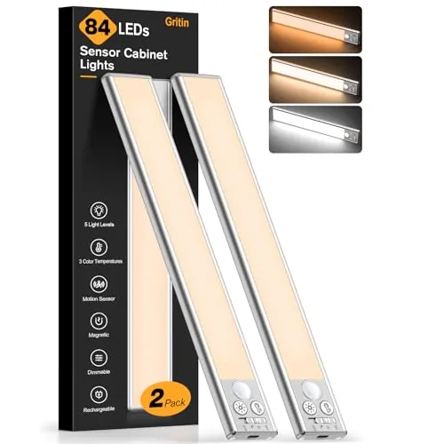 Gritin Luz de Armario Recargable, 26CM Superbrillantes Luces Cocina, 2 uds.