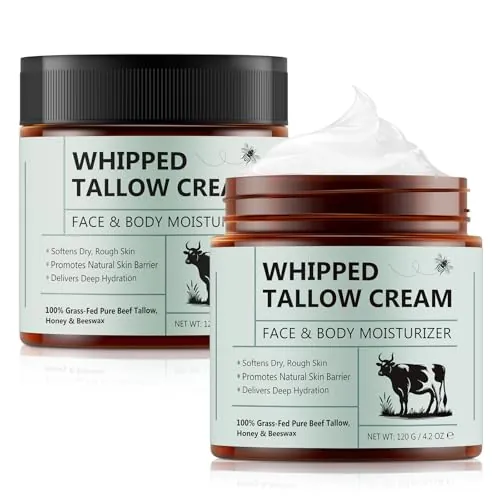 Beef Tallow Crema Paquete de 2, Sebo de Res para Piel, Crema Facial de Sebo, Bálsamo de Sebo y Miel Orgánico 100% Natural de Animales Alimentados con Pasto para Rostro y Cuerpo, Hidratación Profunda
