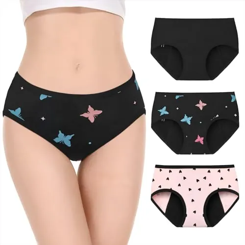 Soleurfe Bragas Menstruales Niña 12-14 Años Flujo Abundante Braga Menstrual Algodon Ropa Interior Reutilizables Braguitas 3 Pack