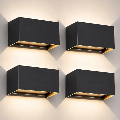 Kingwen 4 Apliques de Pared Exterior LED 20W IP65 3000K Negro,2000lm