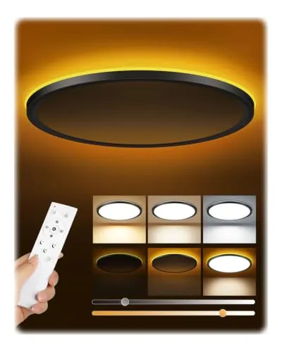 Tyreses Plafon LED Techo Regulable 24W 2800LM 1.7CM Ultrafino Lampara Techo | Luz Nocturna 1800K 3000K-6500K Modernos Candeeiro Teto con Mando a Distancia para Dormitorio Cocina Baño Sala Ø30cm Negro