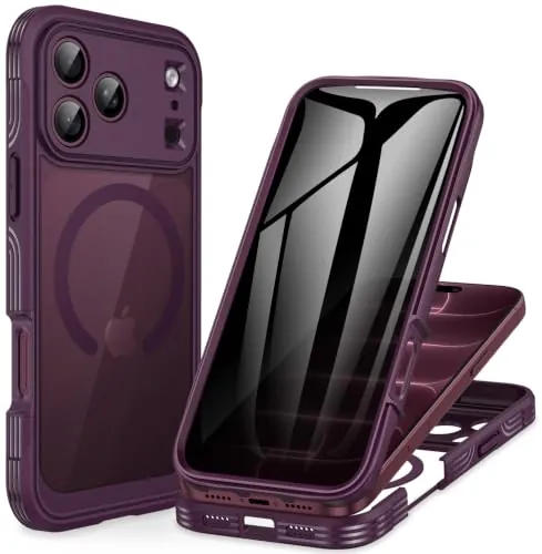 CENHUFO Antiespia Funda para iPhone 18 Pro MAX/iPhone 17 Pro MAX [Compatible con MagSafe] Integrado 9H Cristal Templado Pantalla y Protector Cámara, Antigolpes Magnética Carcasa Capa Case -Burdeos