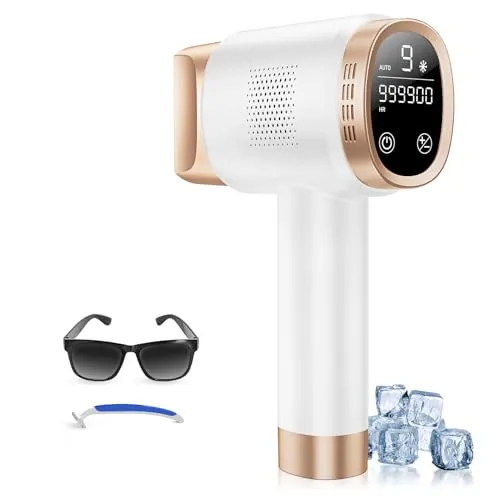 21J Depiladora Laser con Función de Refrigeración, Depiladora Luz Pulsada con 600-1200NM Luz Roja,9 Niveles de Energía, Pantalla Táctil LCD para Mujer y Hombre, Bikini, Axilas, Cara, Cuerpo