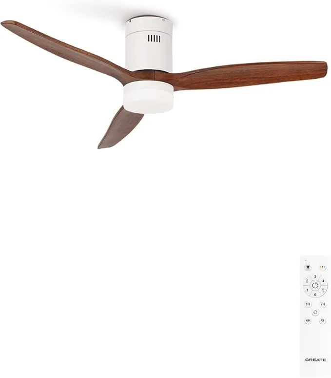 CREATE / WINDCALM S/Ventilador de techo ABS con luz blanco aspas efecto madera oscura con mando / 40W, Temporizador, Ø112 cm, 3 temperaturas de luz, función verano-invierno
