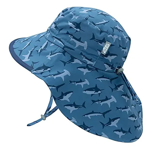 Jan & Jul Sombrero de Sol niño Infante, de Secado rápido y Ajustable (Talla: 2-5 Años, Tiburón: Ribete Azul Marino)
