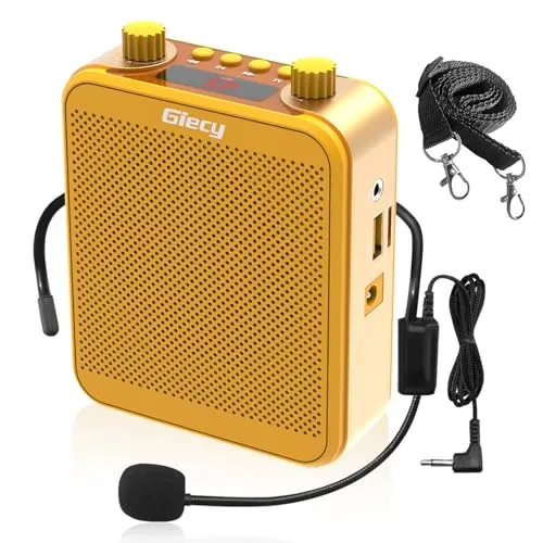 Giecy Amplificador de Voz con micrófono Sistema de megafonía portátil 30W Batería Recargable de 2800mah para Profesores, formación, reunión, guía turístico (Amarillo)