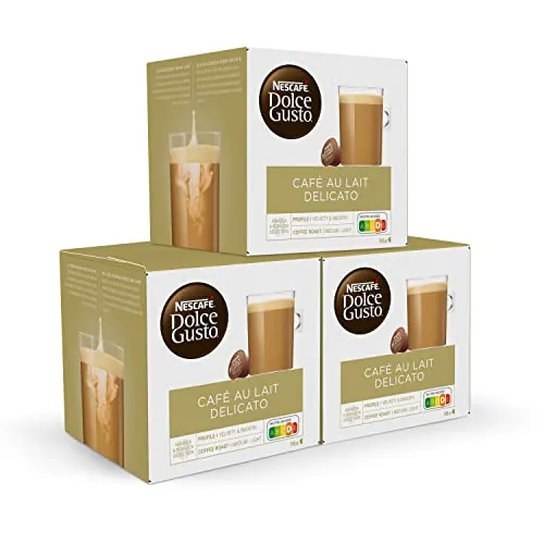 NESCAFÉ Dolce Gusto Café con Leche delicato - Cápsulas de Café, 48 Cápsulas (3 x 16) - Tueste medio con notas sutiles a caramelo - Originales para cafeteras Dolce Gusto