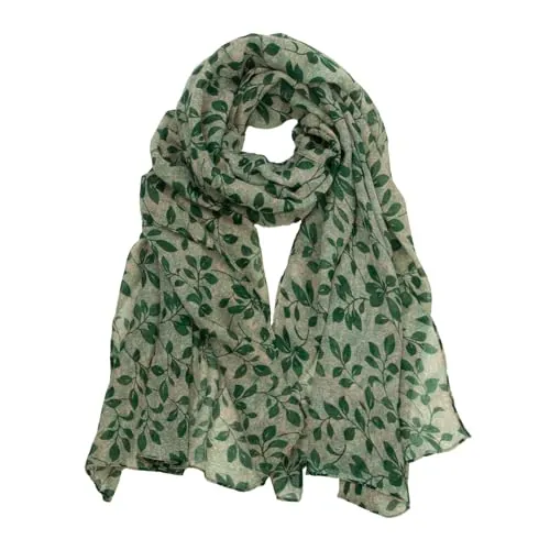 RIIQIICHY Pañuelo Cuello Mujer Verde Fulares para Mujer Elegante Foulard Bufanda Grande Primavera Verano Patrón de Hoja