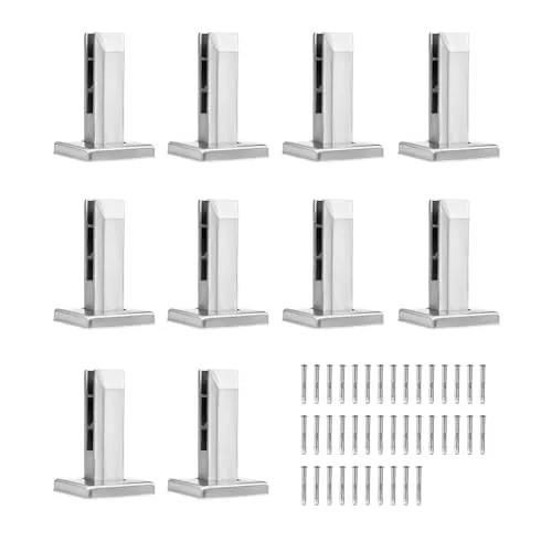 VEVOR Abrazadera de Vidrio, 10 Soportes de Barandilla de Vidrio Cuadrado 100 x 100 x 160 mm para Vidrio Templado de 8-12 mm de Espesor, Acero Inoxidable 304, para Balcón, Jardín, Escalera, Plateado