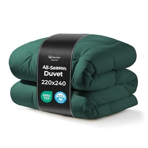 UNIKOME Edredón de Plumas y Plumón para Cama 135/150, 100% Algodón, Relleno Nórdico Plumón para 4 Estaciones, Diseño con Pliegue Pinzado, Estructura 3D Suave y Oeko-Tex RDS (Verde, 220x240cm)