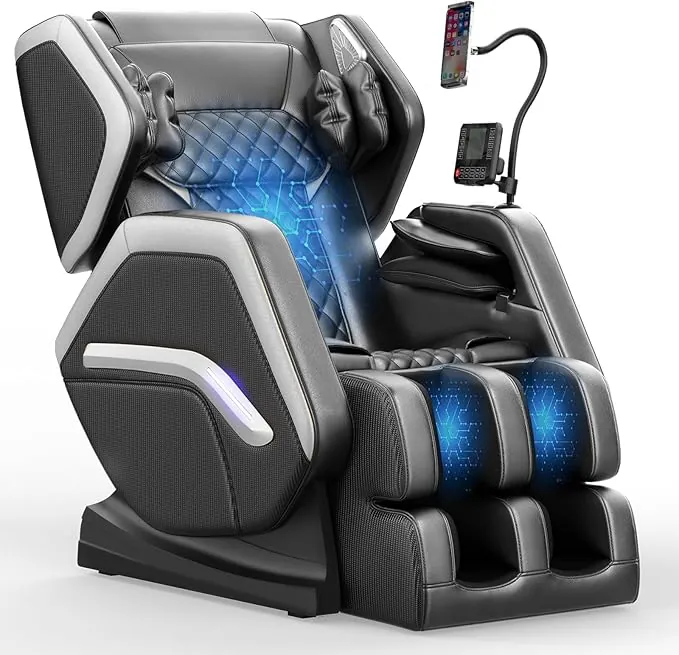 Sillón de Masaje, sillón reclinable de Cuerpo Completo con 14 Rodillos, 8 Bolsas de Aire, función de calefacción, Masaje de pies, Altavoz Bluetooth, Control Remoto táctil