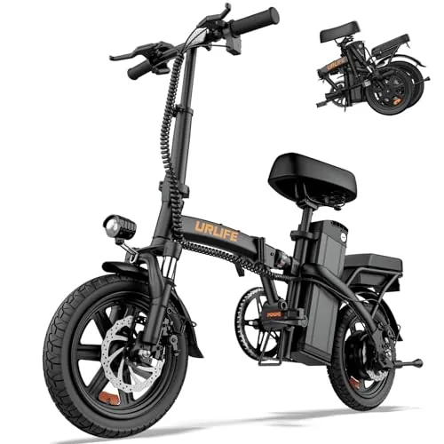 URLIFE Bicicleta eléctrica Plegable de 14", Bike con pedaleo asistido batería 48V 7.5AH, Bici eléctricas con Motor de 250W de Alta Velocidad Alcance máximo 40-60KM (Noir)