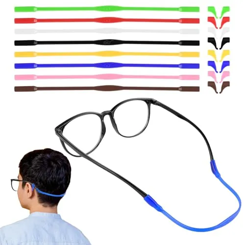 Amaxiu Pack de 8 bandas para gafas para niños con 8 pares de ganchos para las orejas, de silicona antideslizante, soporte elástico para gafas de sol, para niños deportivos(multicolor)