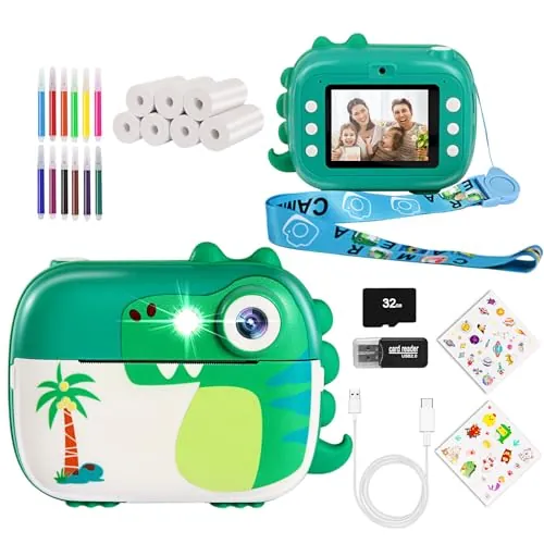 ARNSSIEN Camara Fotos Infantil Instantanea con 7 Rollos de Papel, Camara Fotos Infantil con Video HD de 3 a 12 Años, Tarjeta 32 GB, Regalo cumpleaños Navidad para niñas y niños, M3