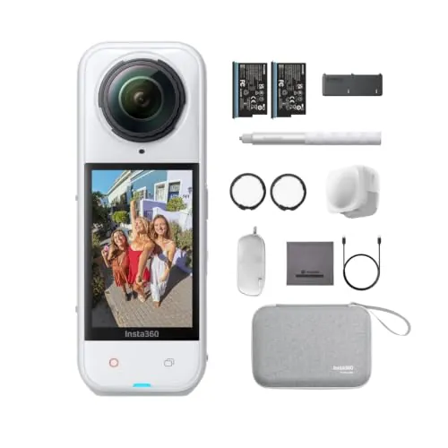 Insta360 X5 Paquete Esencial Blanco -Cámara 8K 360°,sensores duales 1/1,28" | Cámara deportiva resistente al agua, líder con poca luz, lente reemplazable, batería de 3h, estabilización, cámara de acción